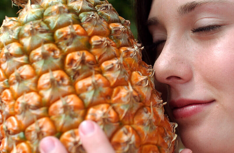 smelling pineapple